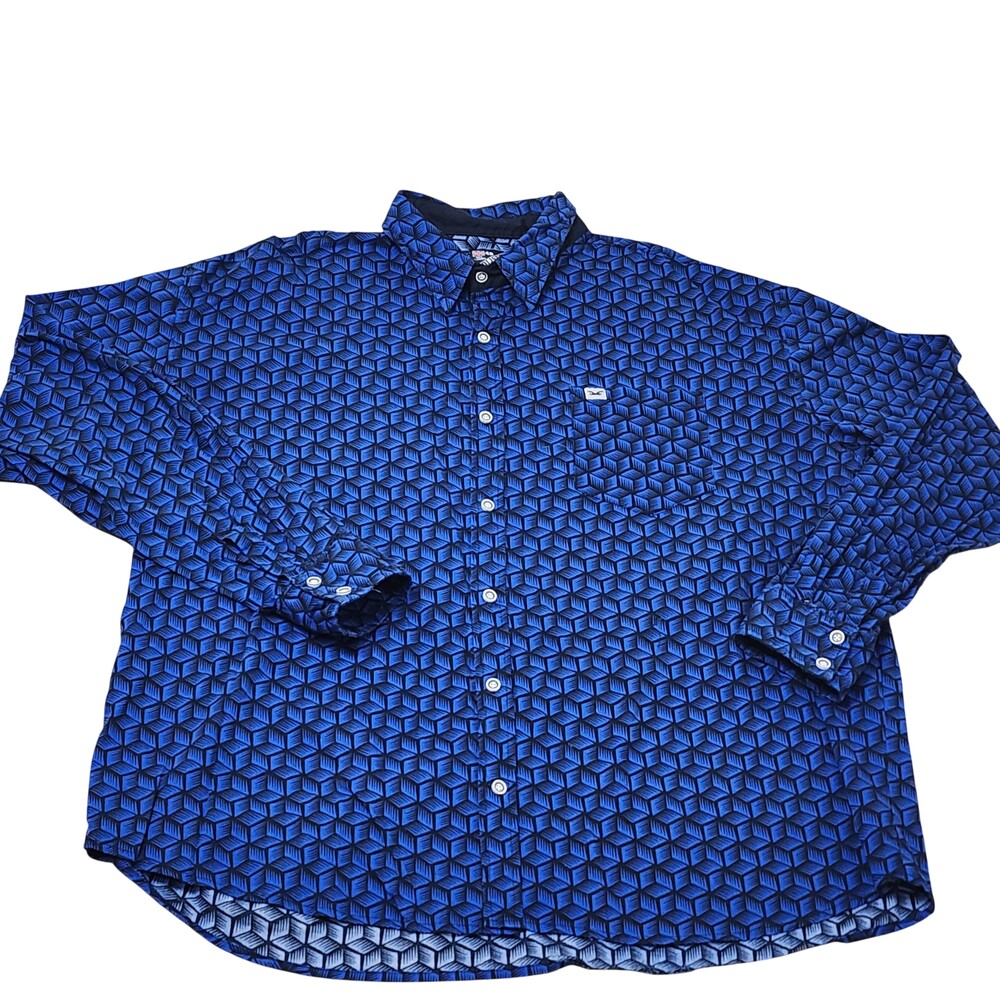 ITOLISFER BULL Shirt Mens 48 Blue Geometric Print Cotton Button Long Sleeve